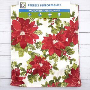 Holiday Table Runner 14x70 Christmas Red Poinsettia Flowers Microfiber